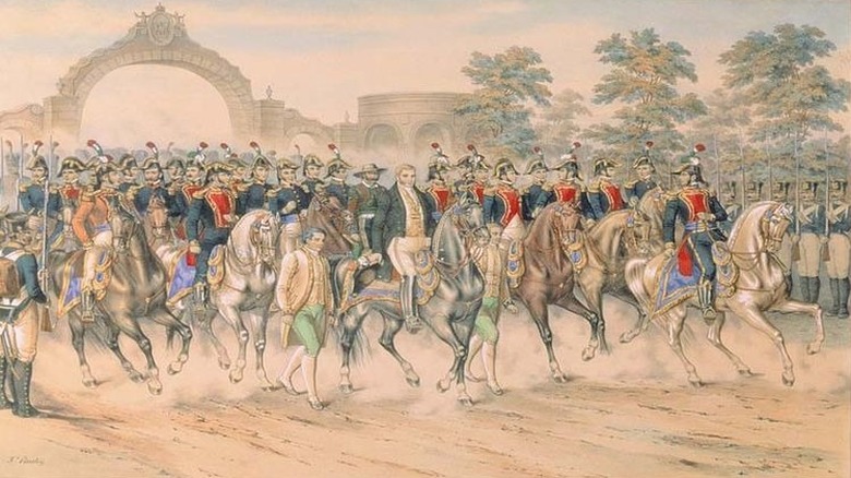painting of the end of the Mexican War with people on horses