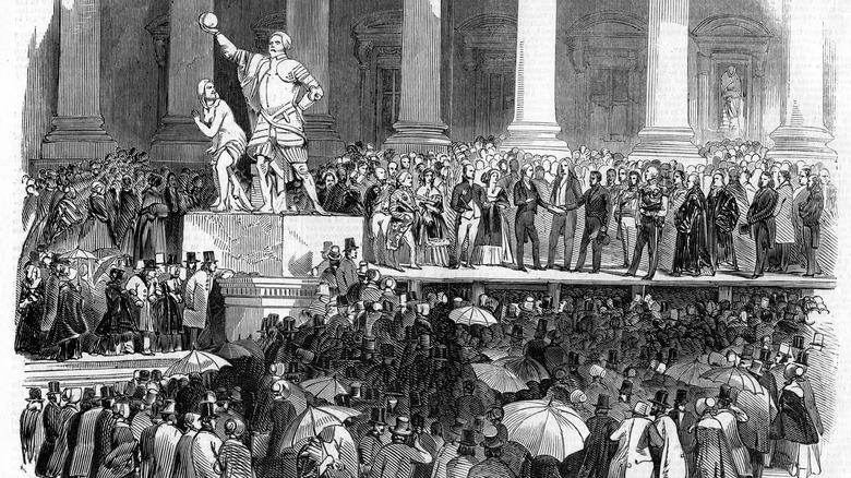 drawing of James Polk inauguration with people gathered