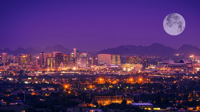 Phoenix, Arizona, at night with a full moon