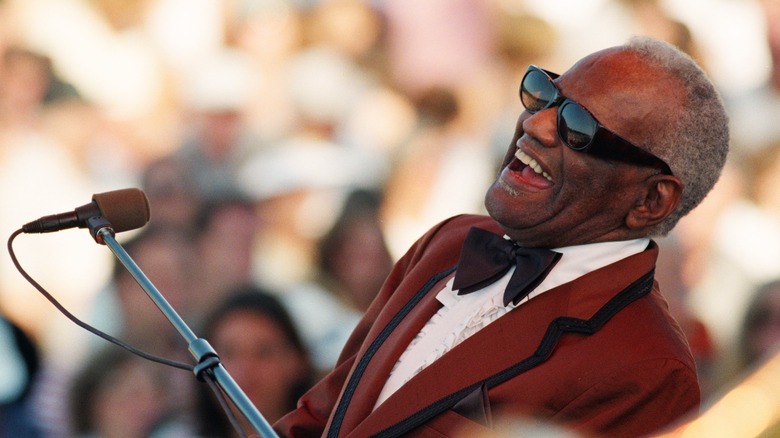Ray Charles performing onstage in 1996