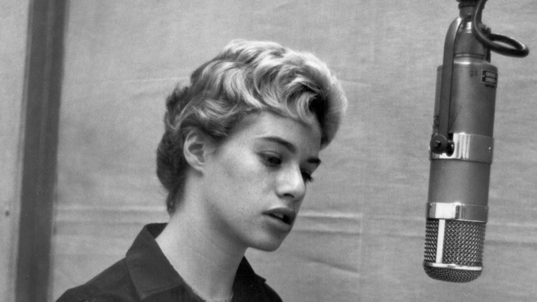 Carole King in a recording booth in 1959