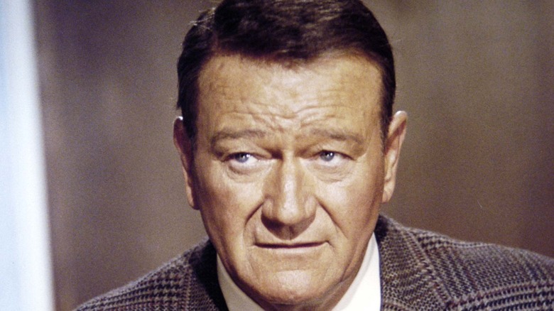 Portrait of John Wayne with a stern expression