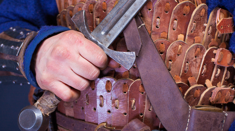 Warrior in medieval leather armor