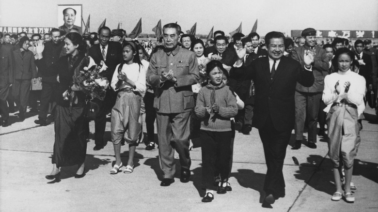 Prince Sihanouk greets crowds