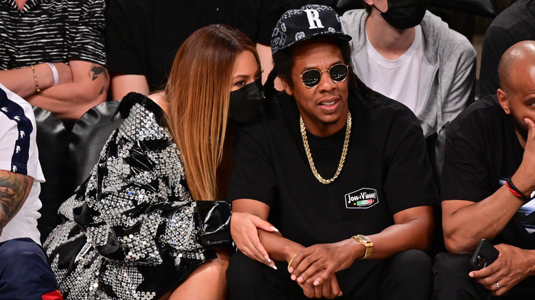 Jay-Z and Beyoncé at basketball game