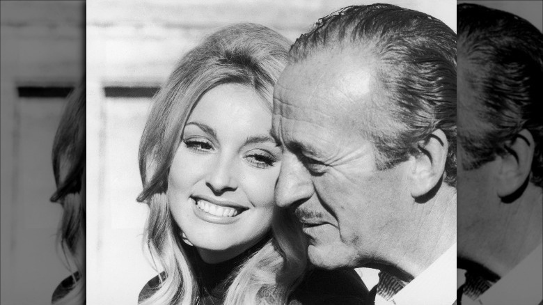 David Niven and Sharon Tate on the set of 