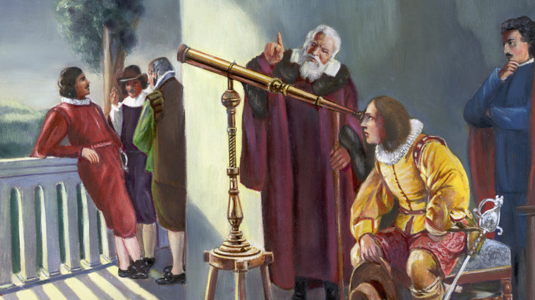 Galileo showing telescope use