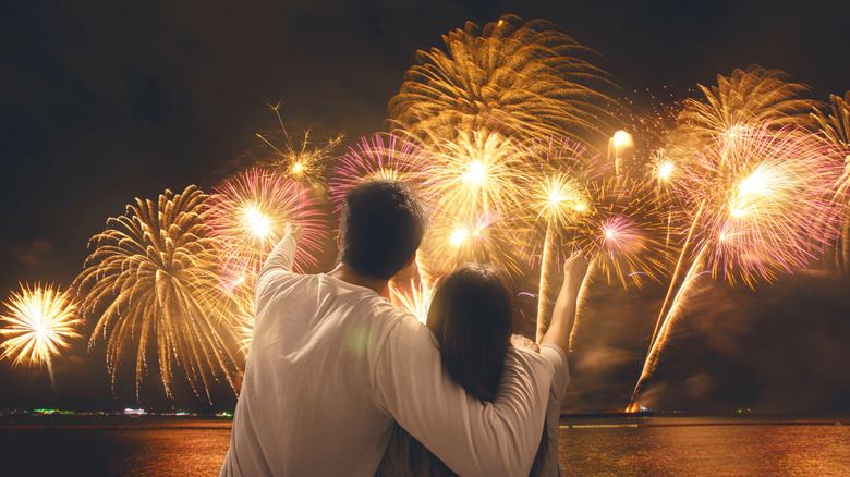 couple watching fireworks