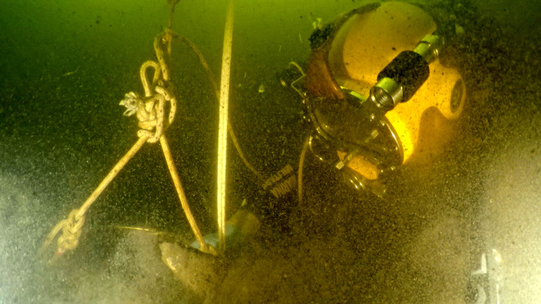 Diver working under water
