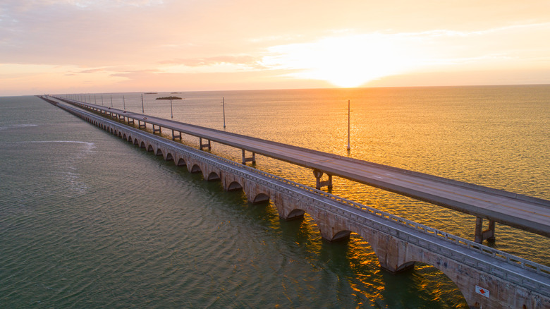 seven mile bridge under sunset