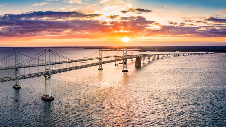 the chesapeake bay bridge under setting sun