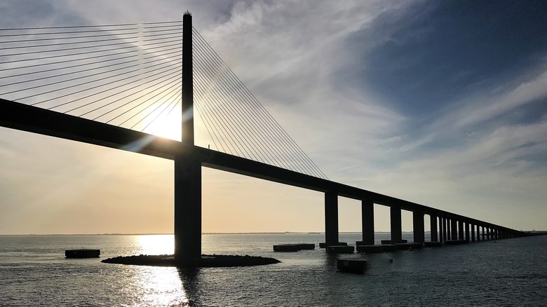 sunshine skyway bridge at sunrise