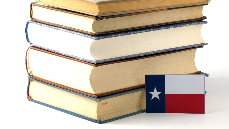textbooks with texas flag