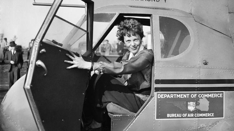 Amelia Earhart in an airplane
