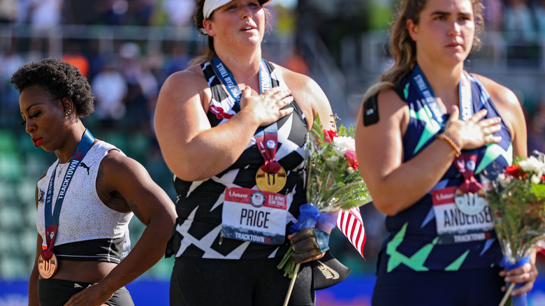 Gwen Berry protesting during national anthem