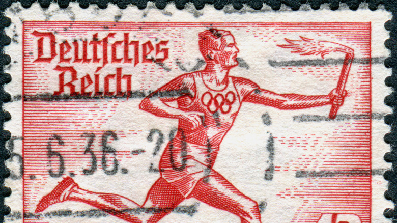 German postage stamp commemorating the 1936 torch relay