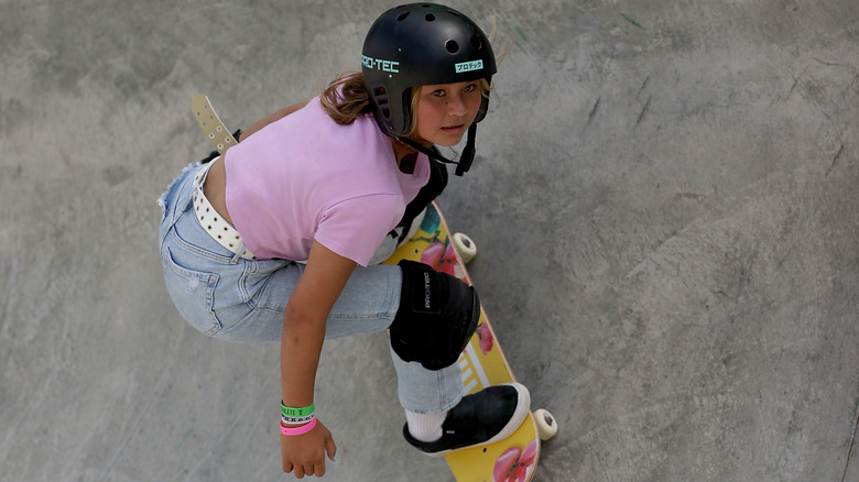 Sky Brown skating down ramp