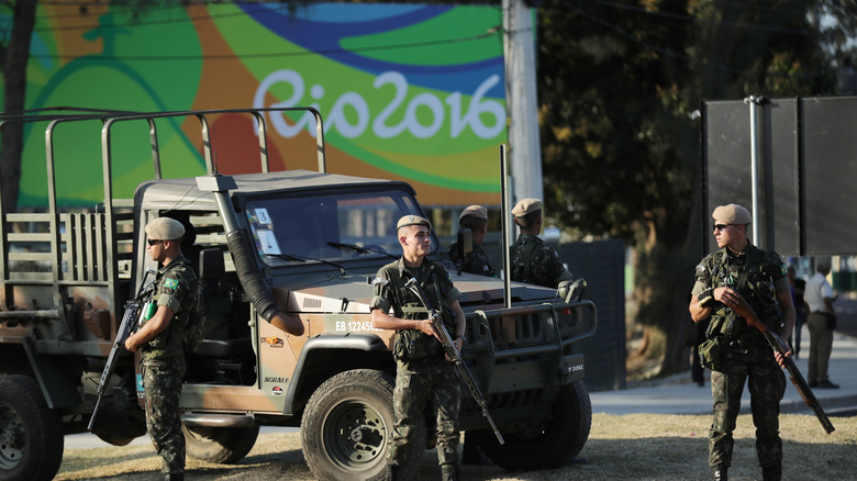 Soldiers guarding Rio de Janeiro Olympic Village