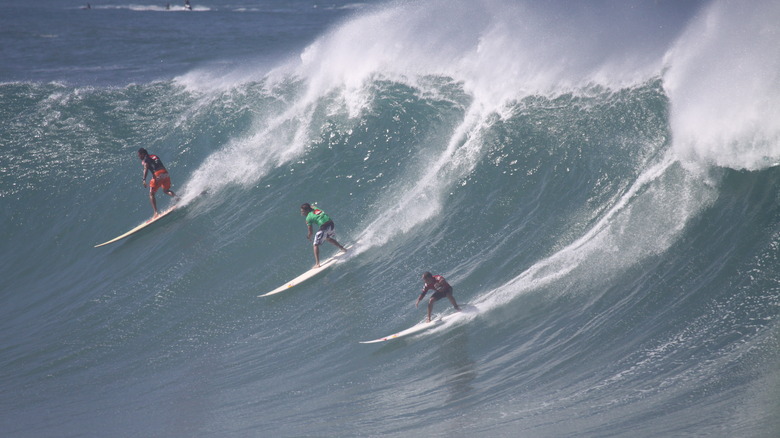 surfers on big wave