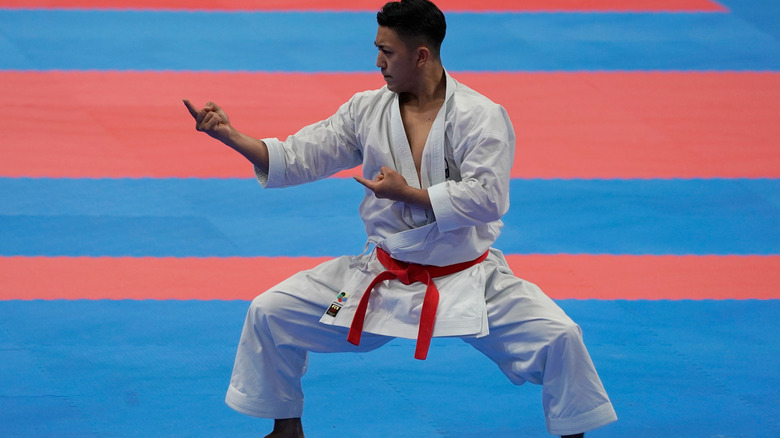 Kiyuna Ryo performs kata