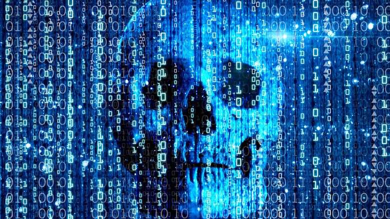 A skull in computer code