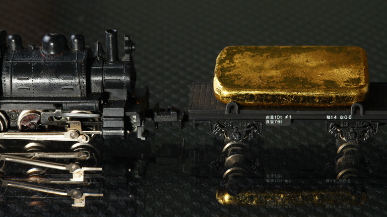 Gold bar on a model train