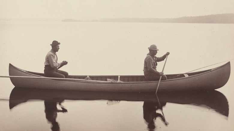two men in canoe