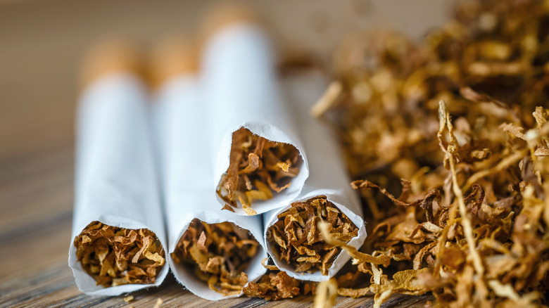 Cigarettes and tobacco leaves