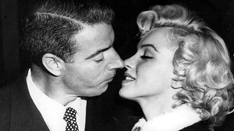 Photo from the May 1961 issue of TV-Radio Mirror magazine of Joe DiMaggio and Marilyn Monroe's wedding in 1954