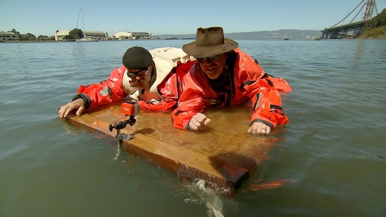 Screenshot of MythBusters on door in water