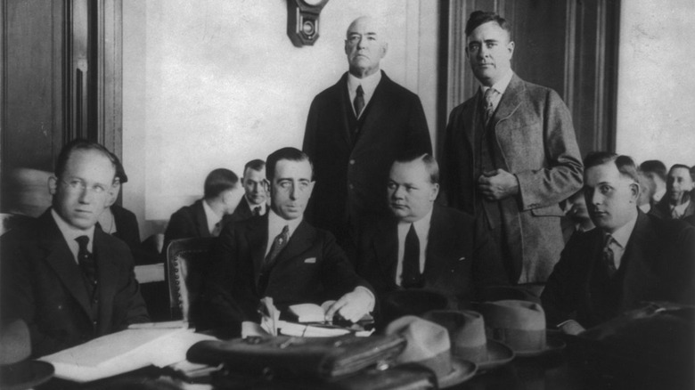 Fatty Arbuckle and his lawyers at his trial