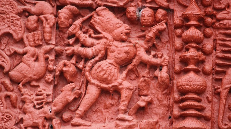 Terracotta panel of Kali killing Sumbha and Nisumbha