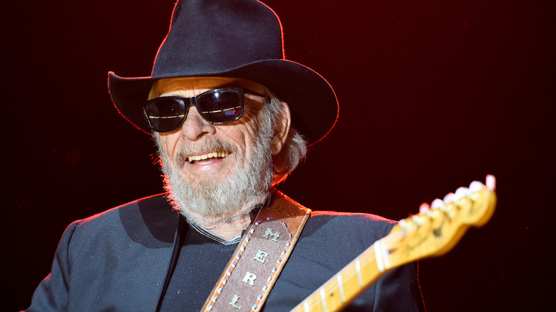 Merle Haggard wearing sunglasses