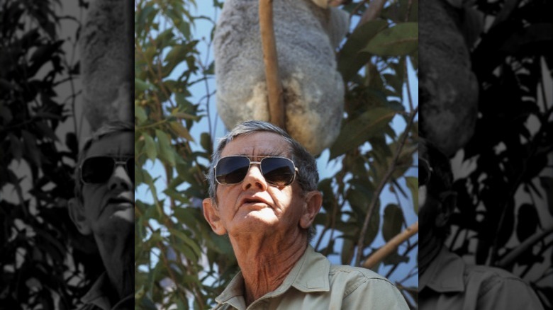 Bob Irwin sitting beneath koala 