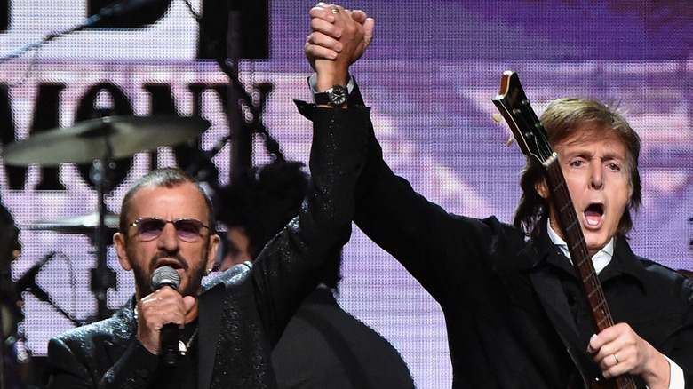 Ringo Starr and Paul McCartney at the 2015 Hall of Fame induction ceremony