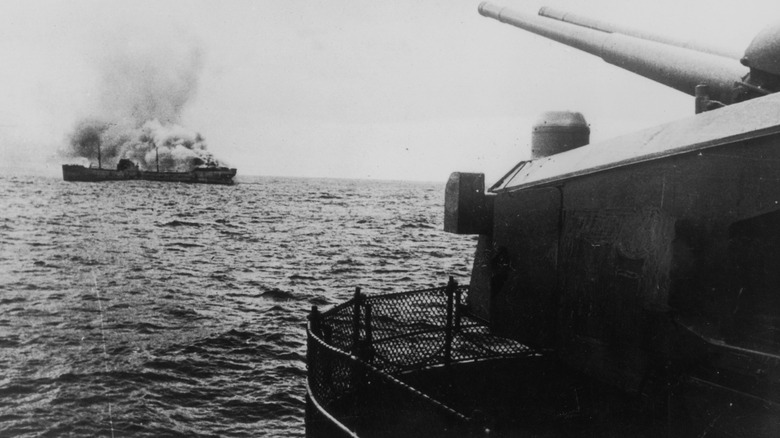 Bismarck firing on merchant ship