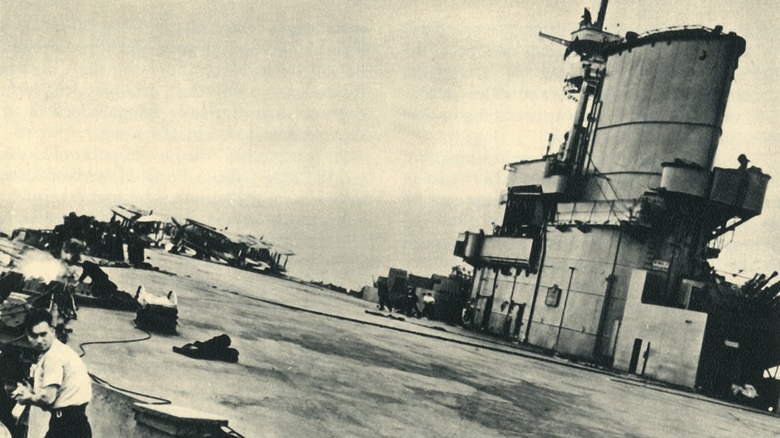 Ark Royal listing after getting torpedoed near Gibraltar