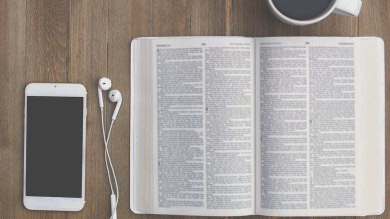 A smartphone, a Bible