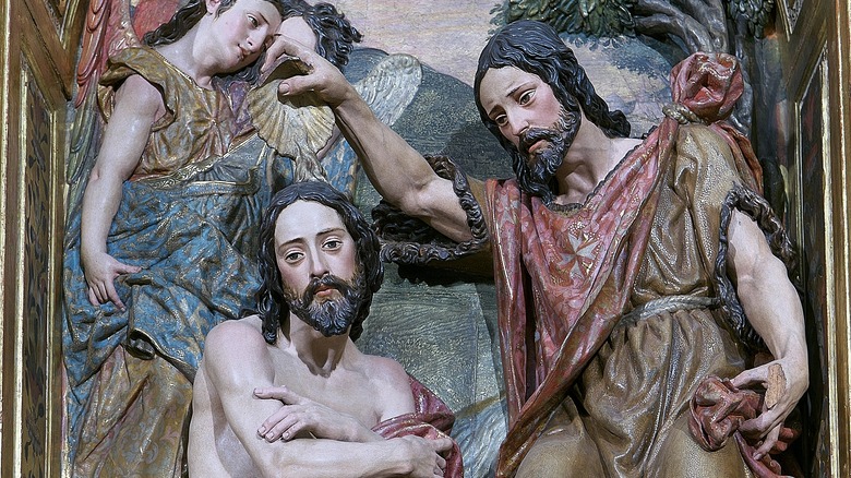 Relief sculpture of John the Baptist baptizing Jesus