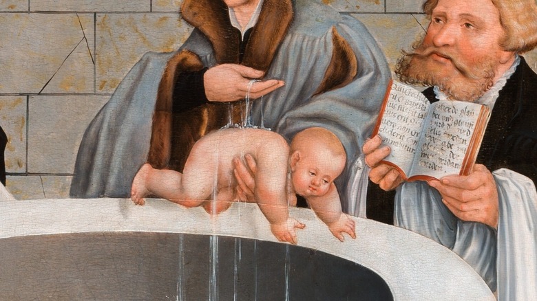 Philipp Melanchthon performs a baptism painting