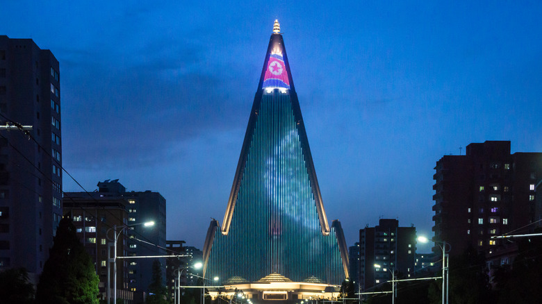 building illuminated at night 