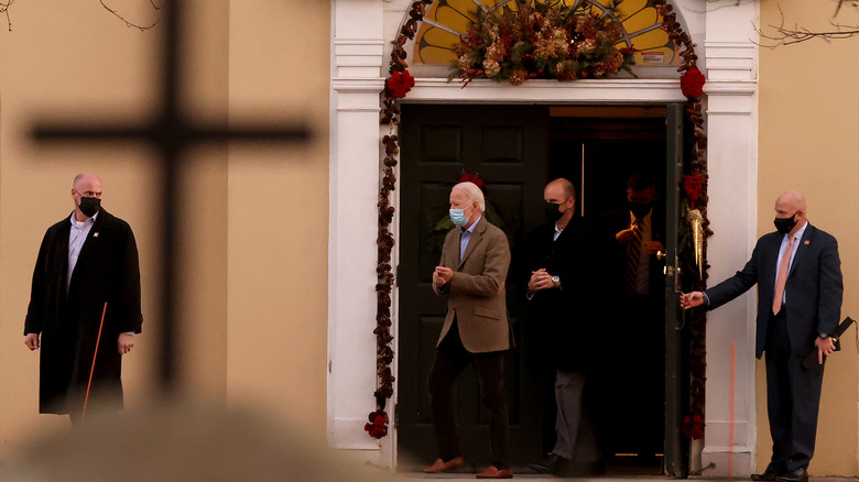 Joe Biden leaves Mass