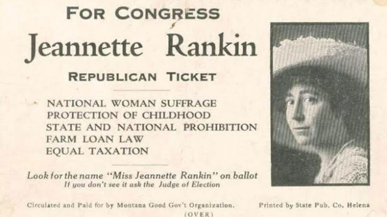 A campaign poster from 1916 for Jeannette Rankin
