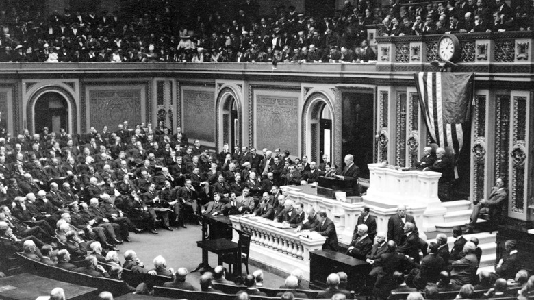 President Woodrow Wilson addresses Congress in 1917
