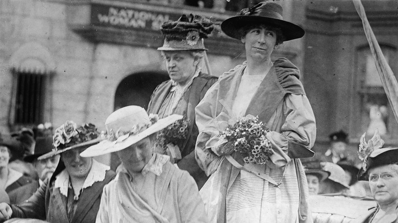 A photograph of Jeannette Rankin and other suffragists