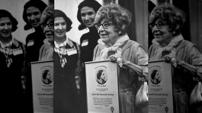 A photograph of Jeannette Rankin later in life