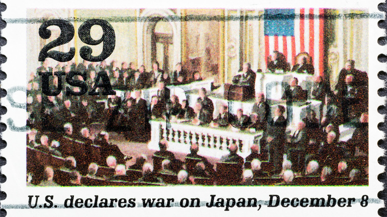 A stamp indicating when the US declared war on Japan