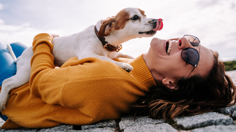 owner with small dog