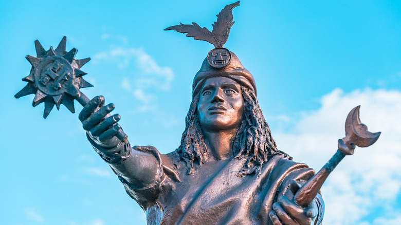 Statue of Atahualpa Cajamarca blue sky