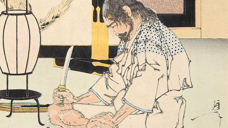General Akashi Gidayu preparing to commit Seppuku 1582